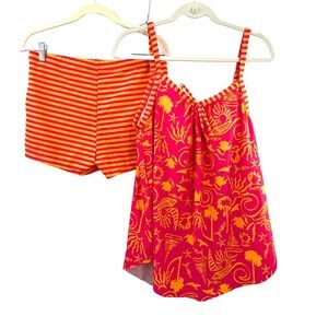 Rotita tankini orange pink tropical neon bright colorful modest swimsuit L